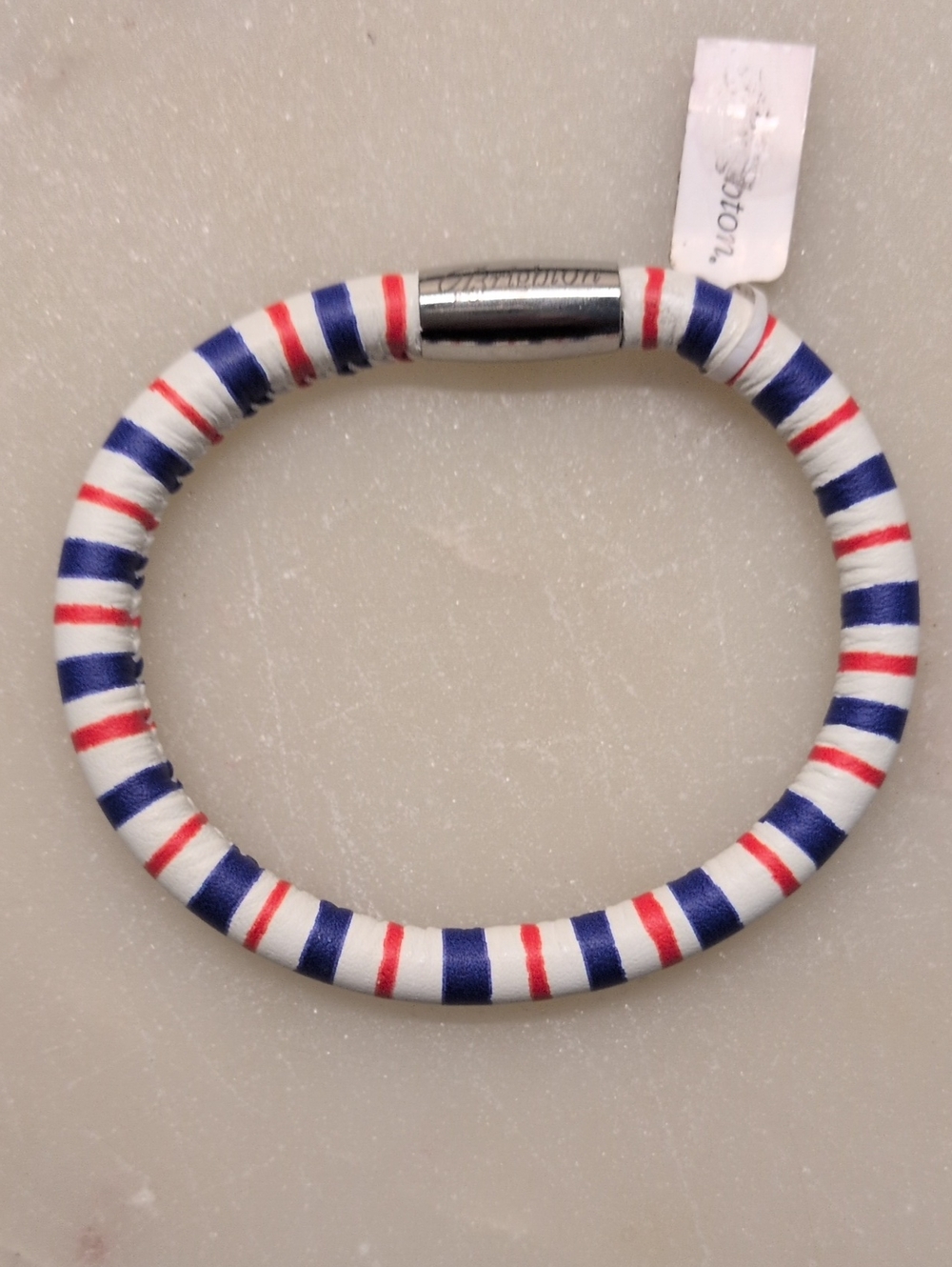 Brighton Woodstock Charm Bracelet White/Blue/Red Stripes Genuine Leather